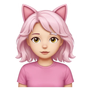 girl with wavy white hair and cat ears wearing pink tshirt sticker