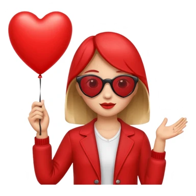girl with sun glasses holding red heart balloon sticker
