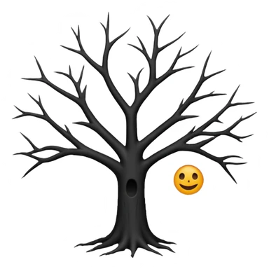  black dead tree silhouette, leafless, dark minimal style, simple emoji, centered, no background sticker