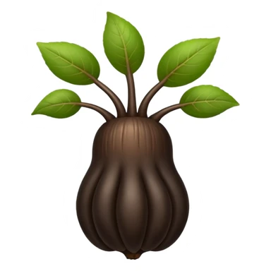 A black ginseng root (heuksam), in Apple iPhone emoji style. Dark brown-black glossy color, subtle texture on the root, elegant curves, vibrant but natural tones, smooth gradients, clean simple shapes, no outlines, slight 3D depth.
 sticker