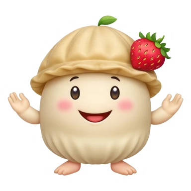 A dumpling with arms and legs, I can talk wearing a strawberry hat ￼ sticker
