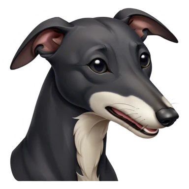 Cinematic Cute Yawning Black Greyhound Portrait Emoji, Head tilted slightly with a dramatic, wide-open yawn, showcasing a sleek black Fur with a polished finish, floppy ears slightly drooping, round dark eyes barely open in drowsy contentment, Simplified yet irresistibly adorable features, highly detailed, glowing with a soft, cozy glow, high shine, relaxed yet expressive, stylized with a touch of whimsy, bright and endearing, soft glowing outline, capturing the essence of a sleepy yet affectionate racer, so drowsy it feels like it could stretch out of the screen and curl up for a nap! sticker