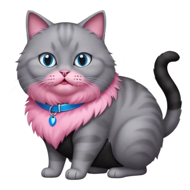 Fat grey cat with blue eyes and pink collar attacking another black cat sticker