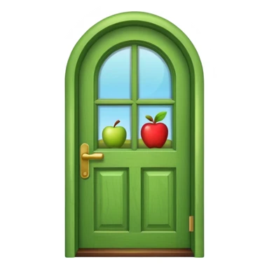 A wooden green door emoji in the style of Apple emoji with a handle and a window. sticker