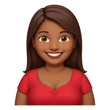 50 yr old chubby Sri Lankan woman, dark skin, straight brown hair, big smile, white teeth, red dress clothes, longer hair straight sticker