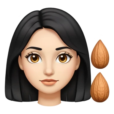 make emoji female age early 20, black straight hair but wavy on the edge of its hair, the length of hair is until her upper shoulder, pointed nose like arab, almond eyes, not so thin lips (the upper lips is a bit thin, bottom little bit thick), the skin tone is medium with cool undertone (olive skin tone but cool undertone), normal eyelash, and sight eyeliner sticker