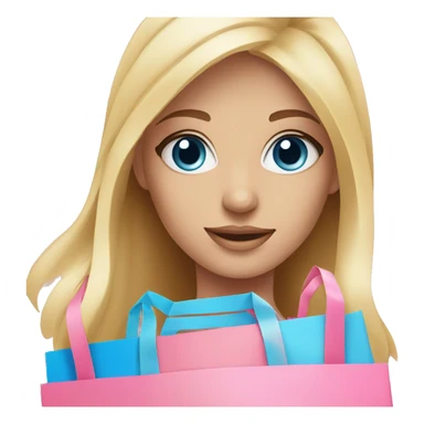 cute blonde with blue eyes surrounded by pink shopping bags sticker