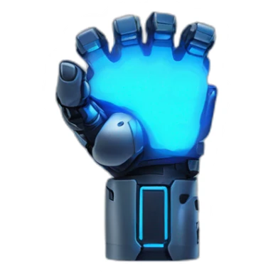 robotic fist with the pinky, pointer finger, and thumb outstretched, with dark blue glow sticker