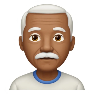 An elderly man emoji with medium-dark skin tone, short neatly trimmed white hair around the sides and back of his head, a bald top, and well-groomed facial hair — a small white mustache paired with a short rounded white goatee that frames his mouth. sticker