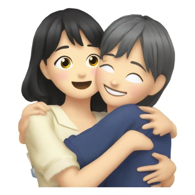 an emoji with nani osaki and nana komatsu hugging sticker