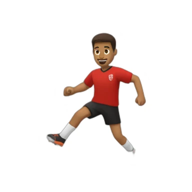 brown man juggling soccer ball, red shirt, black trousers, sneaker shoes, short hair, soccer ball,  sticker