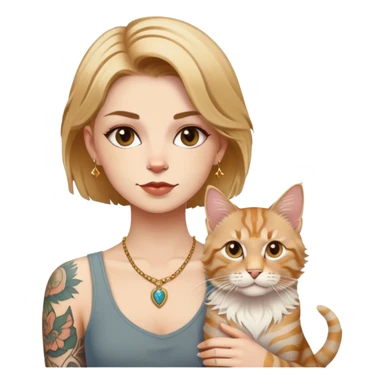 a white girl with Golden cropped short hair and tattoos and A white vesta tabby Maine coon cat sticker