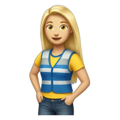 Ikea coworker blond woman blue t-shirt stripe and yellow vest sticker