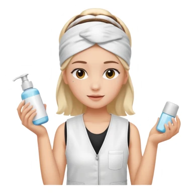 Clean girl aesthetic emoticons, apply skincare products, headband, glowing skin, white vest, soft lighting sticker