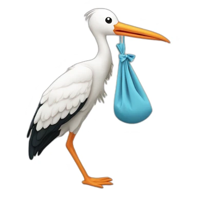 stork delivering baby boy in fabric held in its beak sticker