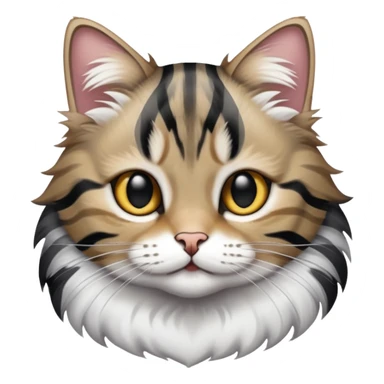 Tabby cat with dark grey and black stripes and white middle sticker