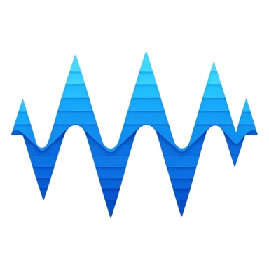 logo on white background showing a waveform morphing into text. Clean blue and white geometric sticker