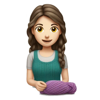 White brunette girl knitting sticker