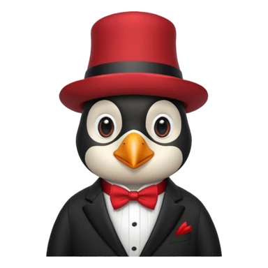 black suited old penguin with red fes hat sticker