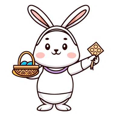 Feminine spring goddess Eostre with halo, Easter bunny, and Passover matzo symbols combined in one harmonious design sticker