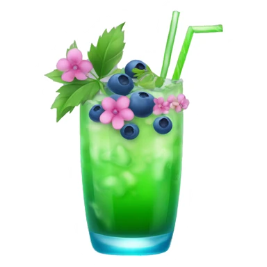 Green cocktail with blue mix and pink little flowers with blueberries  sticker