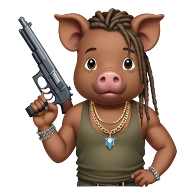 african-american race pig with dreads looking gangster with gun and tank top, with diamond blinging chain sticker
