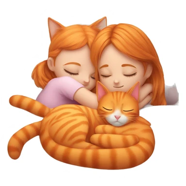 Orange cat sleeping with girl sticker