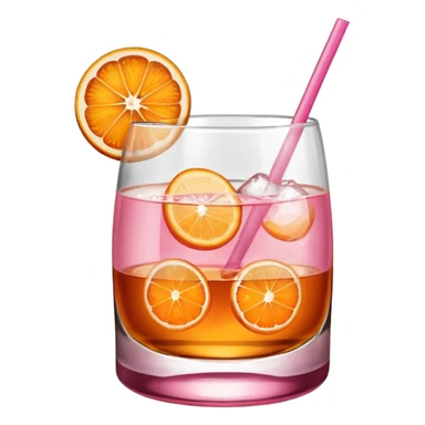 Pink drink in a whiskey glass with one orange slice on the rim sticker