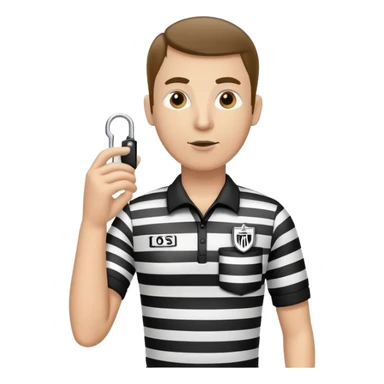 A sports referee with a whistle wearing black and white striped shirt sticker