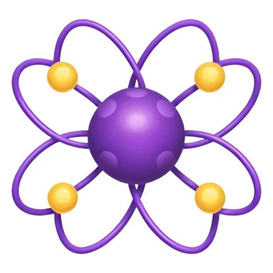 group of purple atoms linked to a central yellow nucleus, simple design sticker