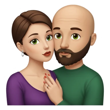 Man beard bald white dark green eyes, woman medium hair brown brown eyed latina kissing sticker
