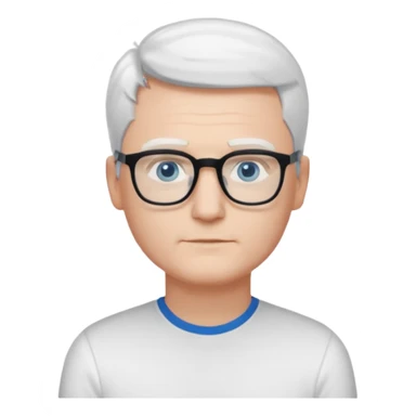 Thin white man, short white hair, black thin square glasses, white shirt, blue eyes, ceo - no tie - arms folded- stood right sticker