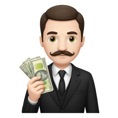 suspicious man uin a suit with a mustache and money sticker