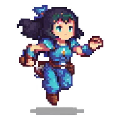 Aether from Genshin Impact in pixel art style, action pose sticker