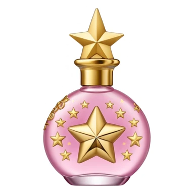 Create small pink perfume and Sol de janeiro inscriptions and small stars sticker