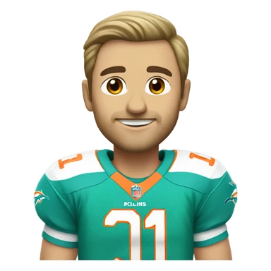 Caucasian wearing Miami Dolphins jersey with the number one on it sticker