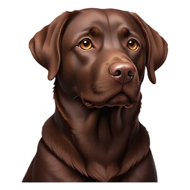 Cinematic Noble Chocolate Labrador Portrait Emoji, Poised and regal, with a robust, muscular build and a rich, glossy chocolate Fur, deep-set soulful brown eyes, Simplified yet sharp and sophisticated features, highly detailed, glowing with a soft, dignified glow, high shine, intelligent and gentle, stylized with an air of confidence, focused and attentive, soft glowing outline, capturing the essence of a watchful and loving companion, so majestic it feels as though it could bound out of the screen with effortless authority! sticker