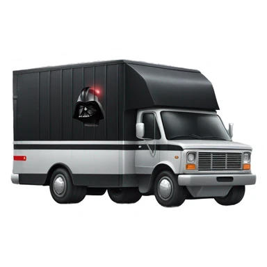 Side view of 1976 very long mail delivery truck shaped like Darth Vader’s body  sticker