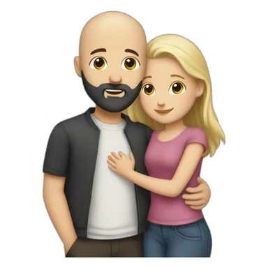 Bald white boy with black beard hugging a girl sticker