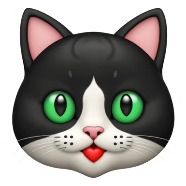 Emoji de un gato blanco y negro con ojos verdes, mandando un beso de corazón  sticker