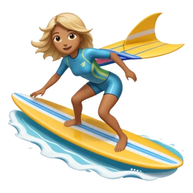 High-resolution detailed emoji of a wingfoil surfer girl, vibrant and expressive style. She is riding a hydrofoil board above ocean waves, holding an inflated wing sail overhead.  sticker