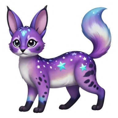 Colorful black-violet-indigo-purple-gradients nebulae nebula starry galactical shiny white-stars-spotted glorious iridescent divine exotic cute cool beautiful realistic Meloetta-caracal-civet-bunny-oncilla-animal-Fakémon-hybrid-fursona (full body) sticker