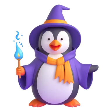 penguin wizard casting a spell sticker