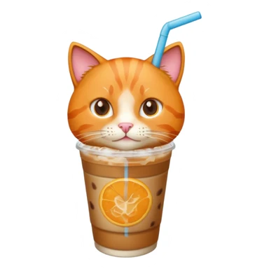 Gato naranja tomando café frio con un popote sticker