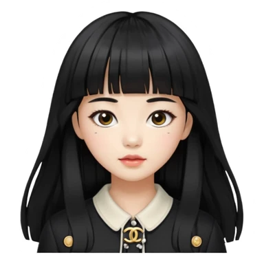 Chica con flequillo coreana pelo negro largo con ropa de Chanel sticker