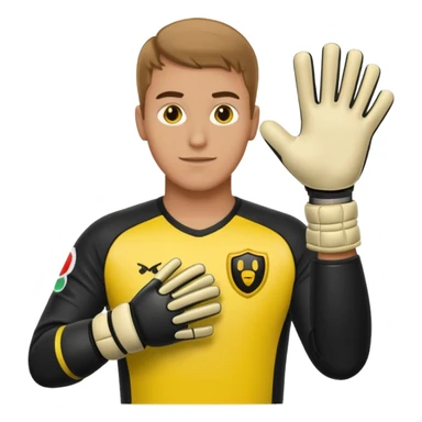 Football goalkeeper gloves with man goalkeeper and small emoji sticker