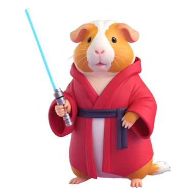 guinea pig Jedi with a robe and glowing lightsaber, standing in a heroic pose sticker