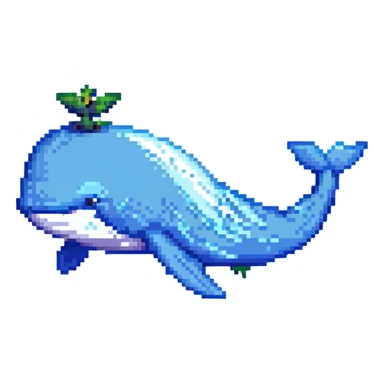Magic whale, pixel art style, blue and white colors sticker