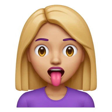 A 3D emoji-style woman with a dead-face vibe: X-shaped crossed-out eyes, mouth open with tongue sticking out slightly, lifeless cartoon expression. She has light caramel brown skin, smooth glossy emoji texture, rounded face, shoulder-length hair, wearing a purple top. sticker