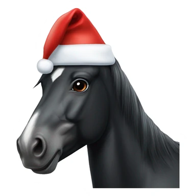 Black horse with white dot marking on forehead  wearing Santa hat  sticker